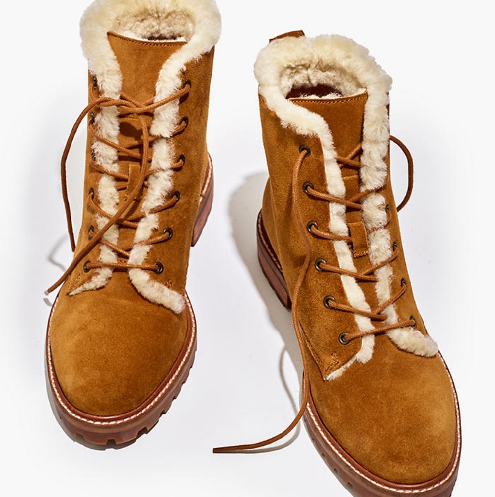 NWOB The Clair Lace-Up Boot in Shearling-Lined Suede